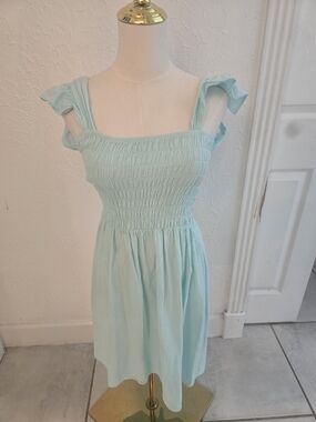 SeaSpice Aqua Smocked Flutter Strap Resort Mini Dress XL